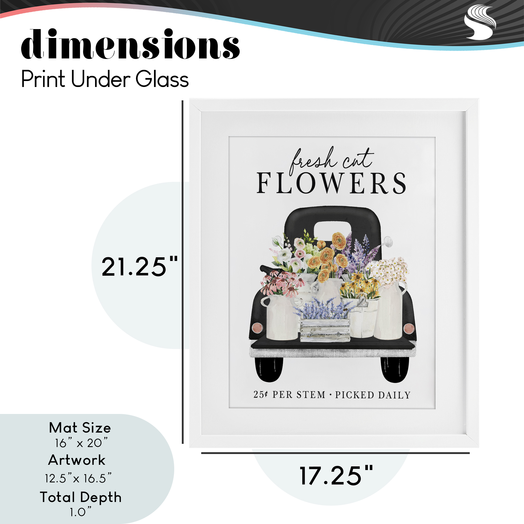 Fresh Flowers Picked Daily White Framed Print Under Glass, design by Lettered and Lined