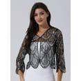 thumbnail image 2 of inlzdz Women's Sequined Wedding Evening Cape Vintage Disco 1920s Shawl Bolero Cardigan Shrug Flapper Cover up Silver One Size, 2 of 9