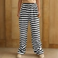 thumbnail image 2 of miqiqism Women's Pajamas Warm Fuzzy Pants High Waist Pajamas Bottom Striped Long Trousers Loose Plush Pajama with Pockets,X_Striped #01Black,Small, 2 of 5