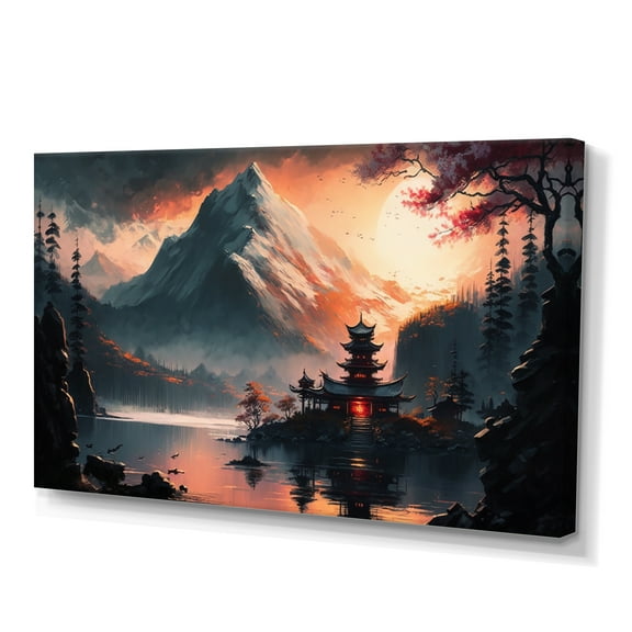 Designart Architectural Building On Island Landscape IV Canvas Wall Art