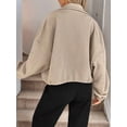 thumbnail image 5 of Women Casual Stand Collar Zip Up Fashion Hem Drawstring Pocket Loose Baseball Jacket with Pockets Khaki M, 5 of 9
