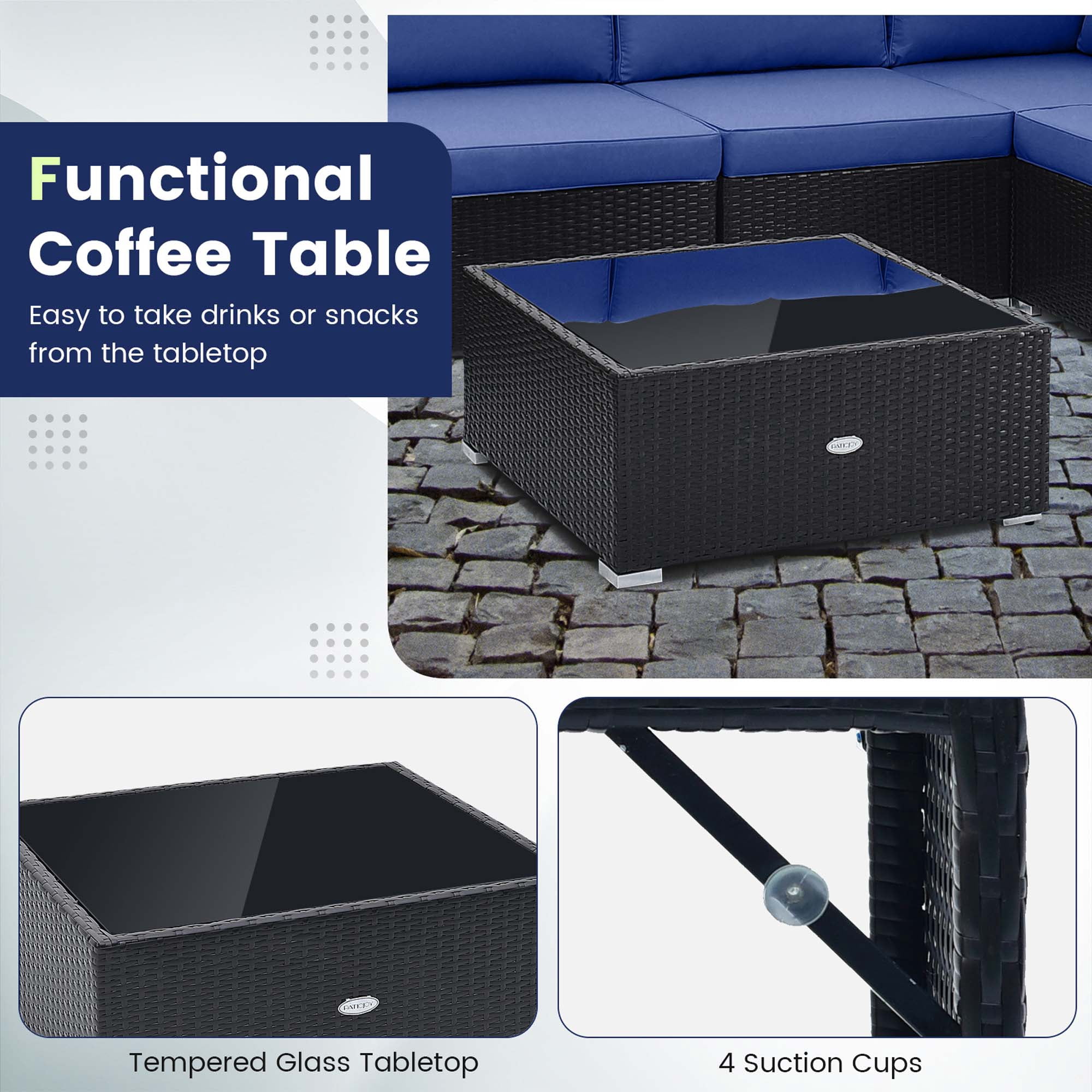 Costway 10 PCS Patio Rattan Furniture Set Outdoor Wicker Sofa Table Cushioned Seat Navy