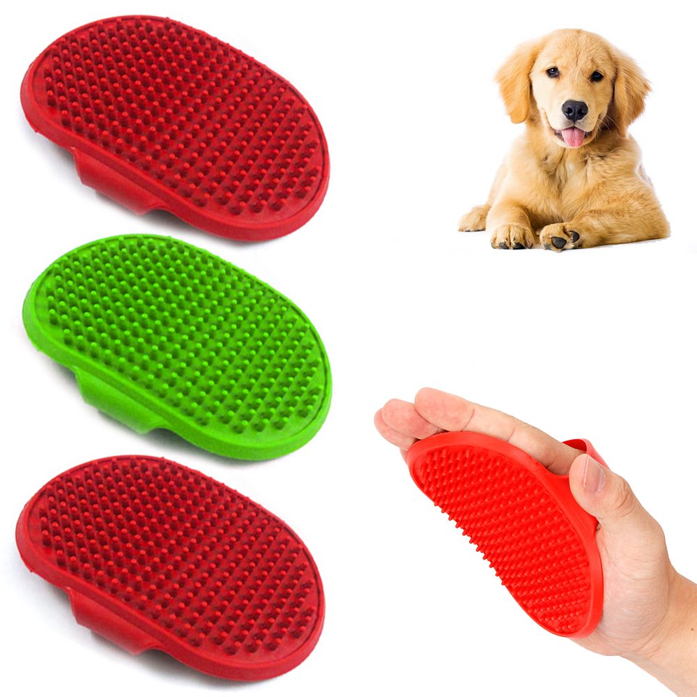 3X Pet Grooming Brush Palm Adjustable Dog Cat Shower Soft Rubber Comb