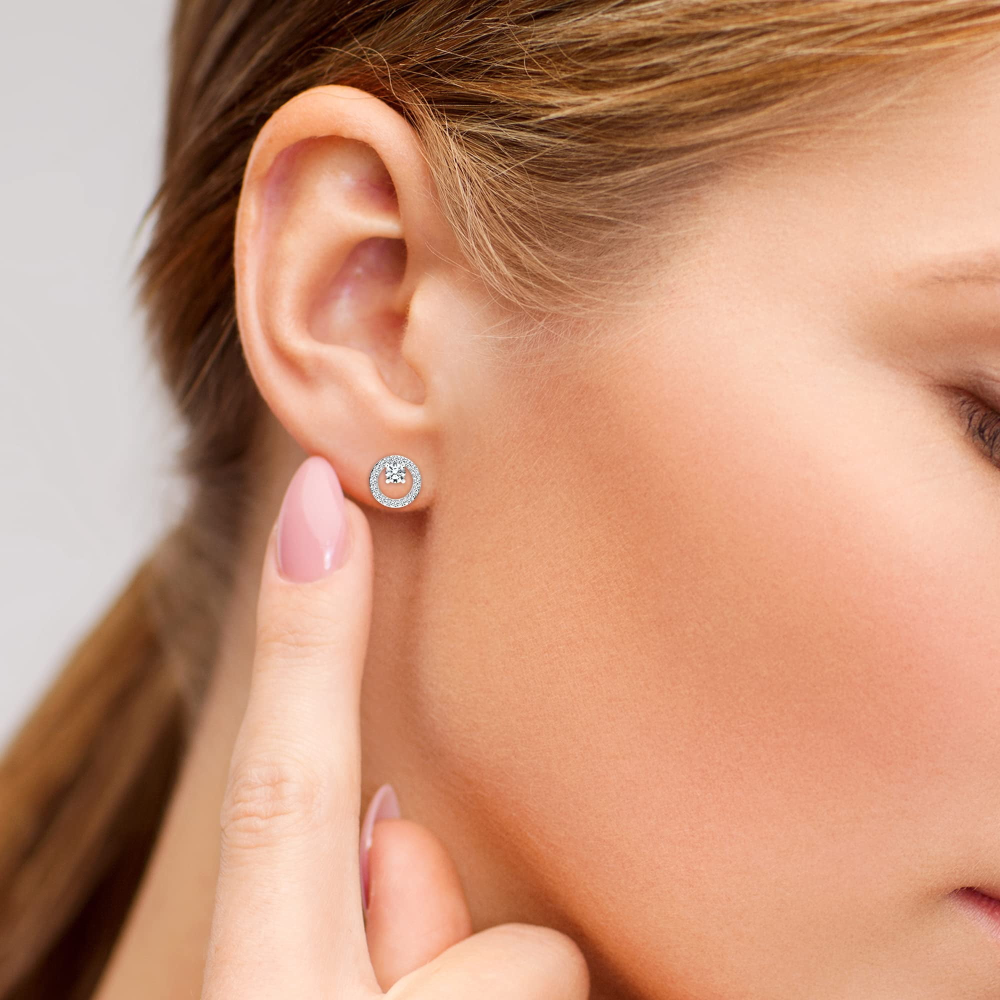 LeCalla 925 Sterling Silver Jewelry Light-Weight Cubic-Zirconia SMALL Circle Pierced Stud Earrings Women and Teen 10MM