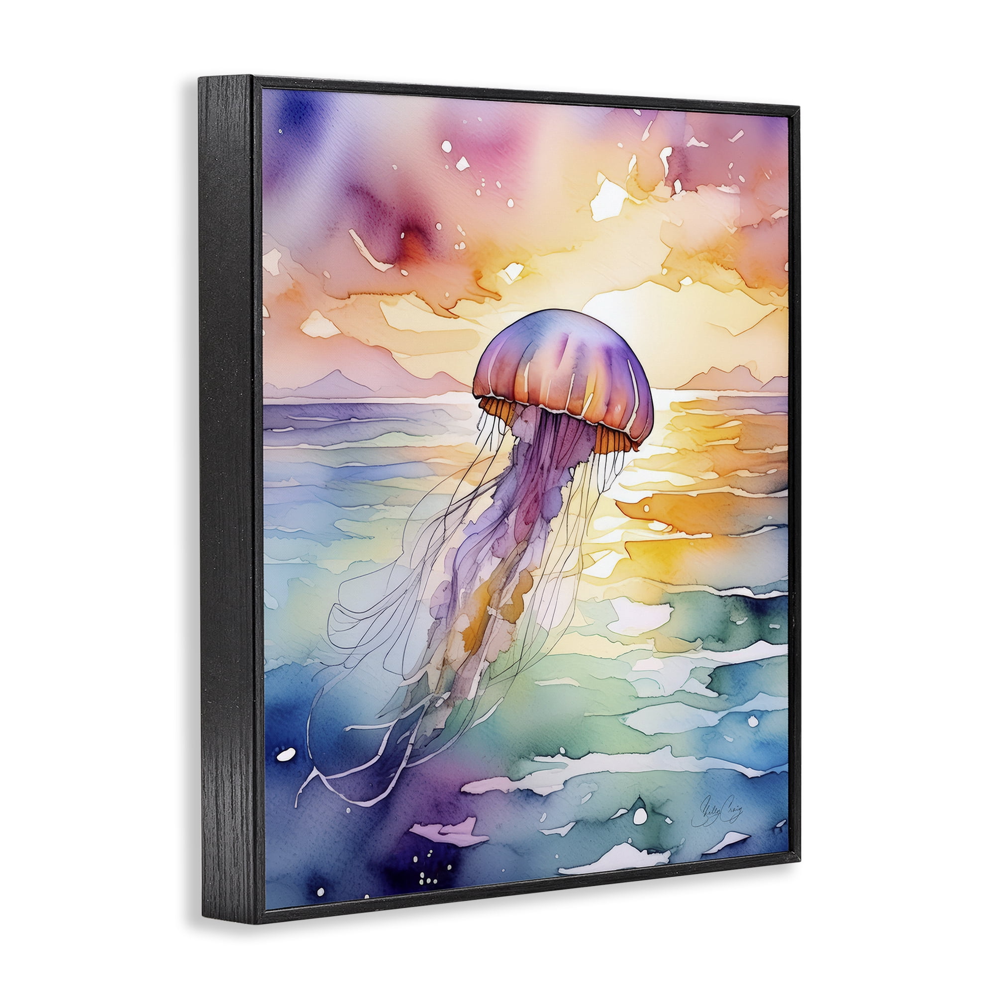 Stupell Industries Celestial Drift Jellyfish Black Framed Giclee Art, design by Shelly Craig
