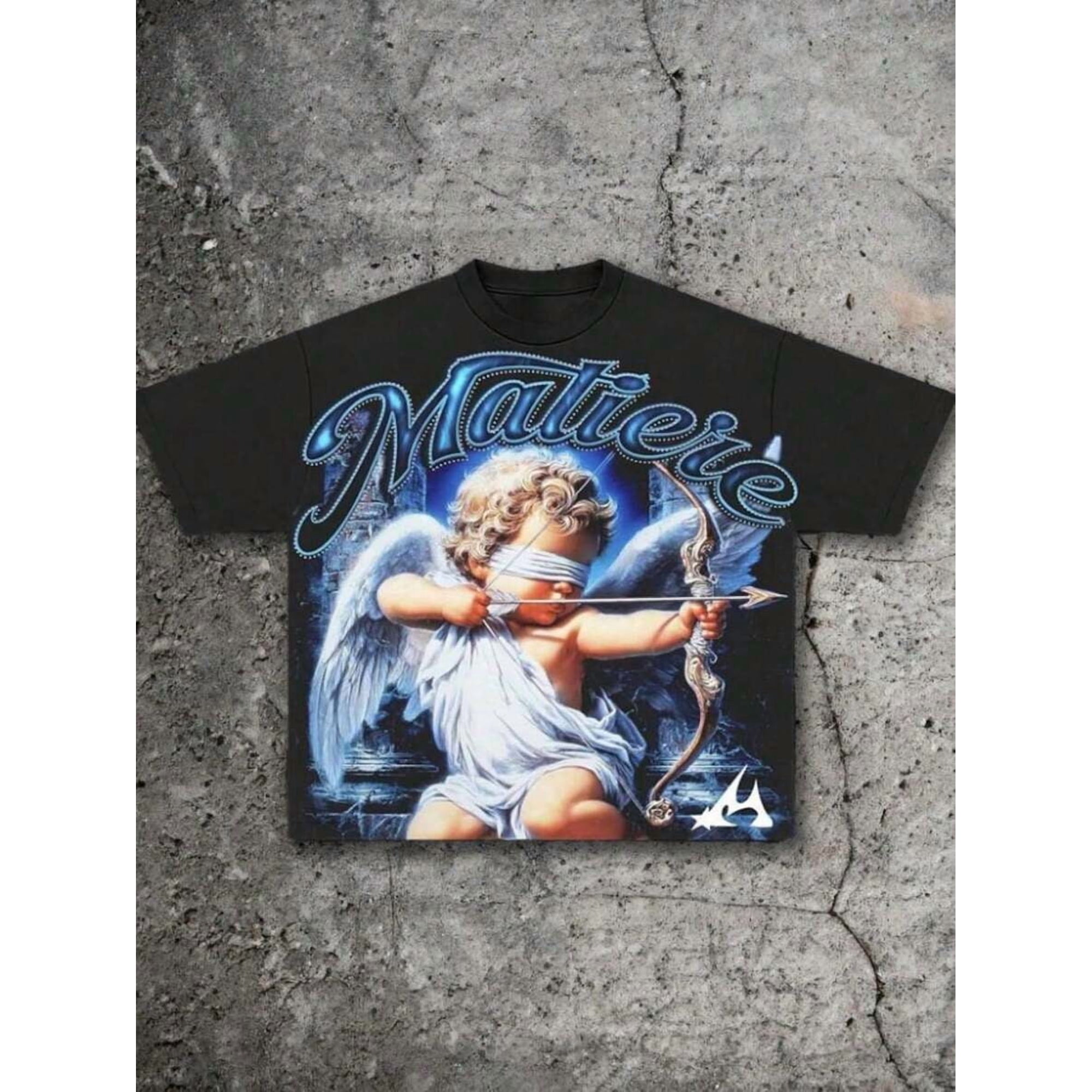 Graphic Tees Men, Blindfolded Cupid Angel Print, Retro Oil Painting Baroque Style, Crew Neck T-Shirt, Casual Summer Wear, Soft Cotton, Free Shipping