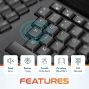 Delton KB200 Wireless Ergonomic Keyboard with Wrist Rest, Quiet Keys, Compatible for Laptop/PC/Tablets/Smartphone - Black