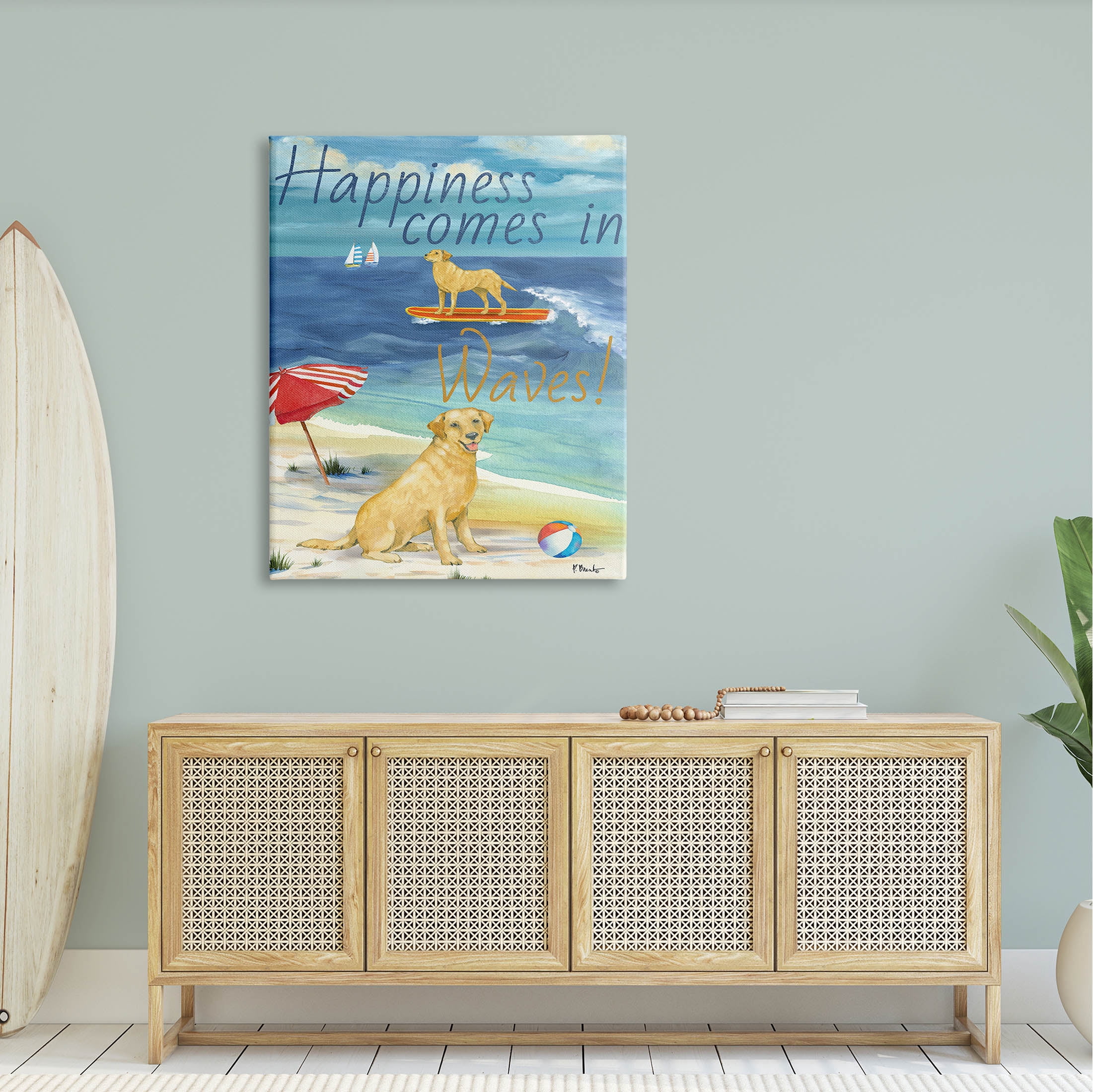 Stupell Industries Surf Pup Happiness in Waves Graphic Art Gallery Wrapped Canvas Print Wall Art, Design by Paul Brent
