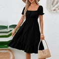 thumbnail image 4 of THDHVS Women's Casual Dresses,Summer Dresses for Women 2025,Summer Casual Short Sleeve Square Neck Smocked Elastic Waist Midi Dress Black L, 4 of 5
