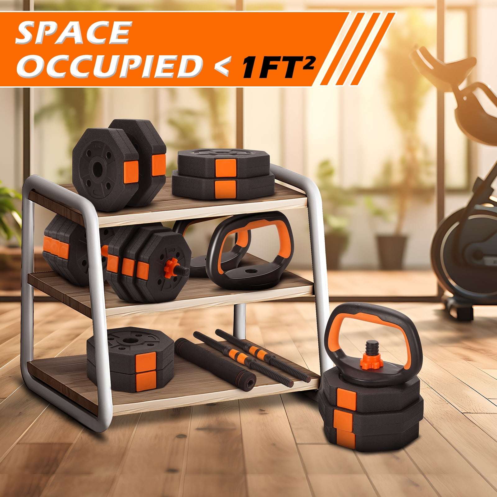 ARVAKOR 50lbs Adjustable Dumbbell Set – Octagonal Anti-Roll Design, Non-Slip Grip, Versatile Weights with Barbell, Kettlebell, Push-Up Options, Orange