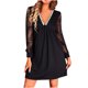 thumbnail image 1 of Mini vestido de manga larga de color sólido con cuello en V y estampado de encaje informal sexy para mujer a la moda Pompotops  hdfakjf5884, 1 of 9