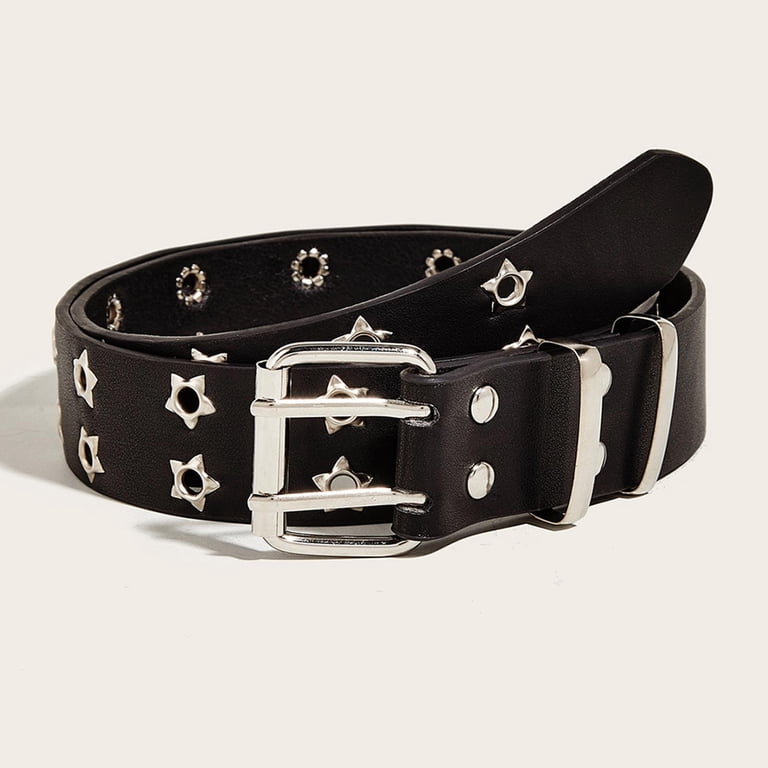 5671 Double Grommet Belt Pu Leather For Women Black With Hole Punk WERFORU Double Grommet Belt PU Leather Punk Belt for Women  main image 2