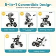 thumbnail image 5 of Costway Folding Baby Tricycle with Adjustable Canopy and 360° Reversible Seat, Gray, 5 of 10