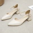 thumbnail image 4 of Nrmvnmi Womens Summer Low Mid Heeled Sandals Pointed Toe Ankle Strap Sandal Office Ladies Pumps Shoes White Mothers Day Gifts, 4 of 7