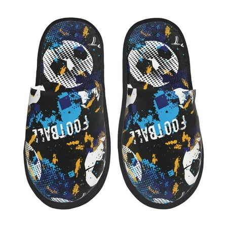 

Fuzoiu Football Print Unisex Furry Slippers Plush Indoor Shoes Trendy House Slippers Anti-Skid EVA Sole House Shoes for Home Office and Travel -Medium