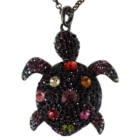 - Colorful Purple Crystal Gunmetal Sea Turtle Tortoise Pendant Necklace