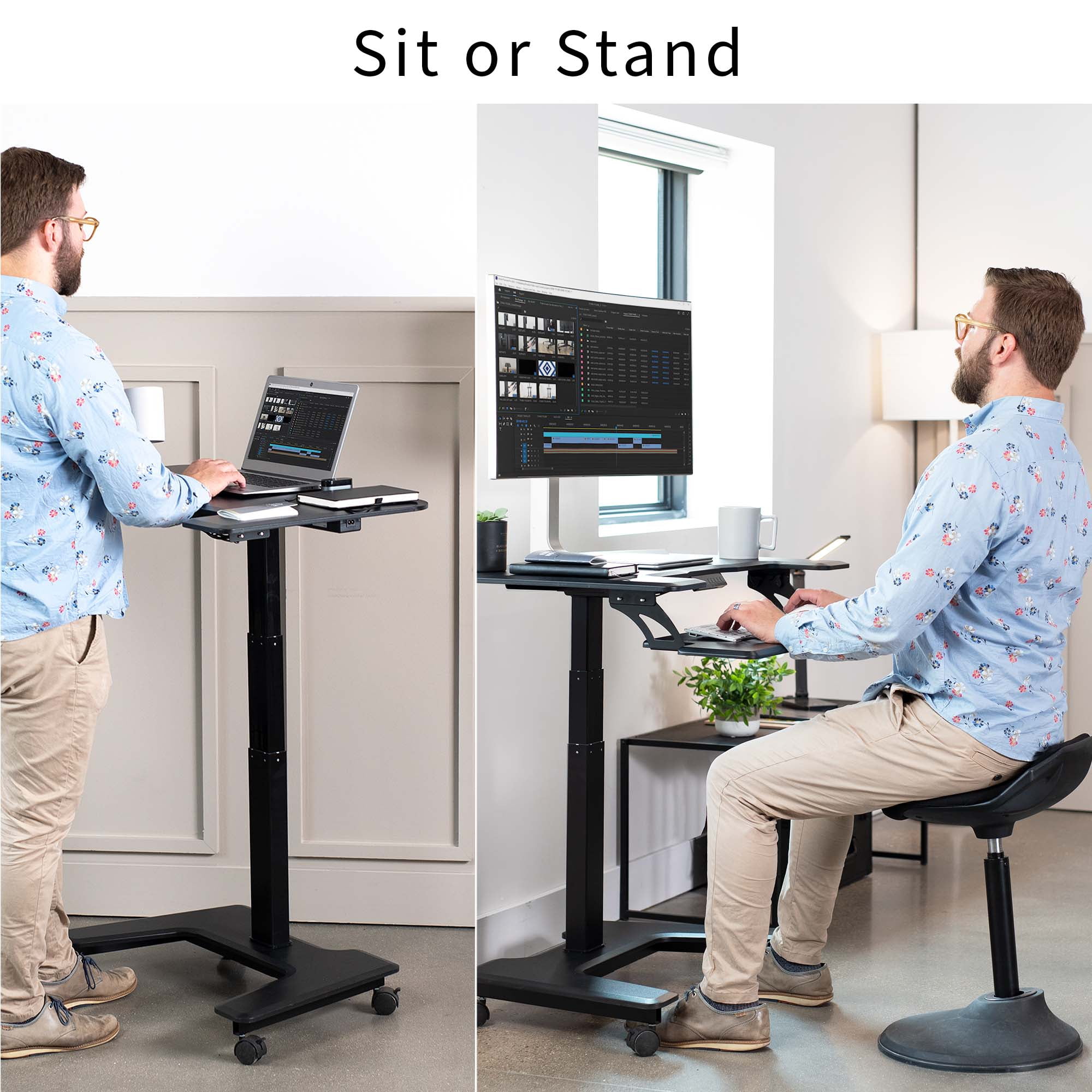 VIVO Black 36" Electric Mobile Height Adjustable Two Platform Standing Desk
