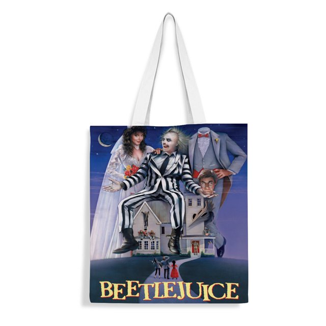Beetlejuice Bolso de tela con estampado de lienzo para mujer, bolsa de compras reutilizable y estética, con cremallera interior, regalo para mujer,40*45cm.