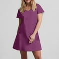 thumbnail image 6 of Ndbuld Plus Size Summer Dress for Women Womens Summer Short Sleeve Casual Dresses V-Neck Dress with Pockets Purple M, 6 of 8