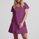 thumbnail image 5 of Vestido Corto de Verano de Moda de Color Sólido Vestido Casual de Cuello en V de Manga Corta, Desgaste Ligero de Poliéster para las Mujeres, Lavado de Manos, 5 of 7