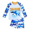thumbnail image 1 of Sunnyoo Little Boys Shark Print Long Sleeve Rashguard & Swim Shorts Bathing Suit, 2-Piece, 1 of 6