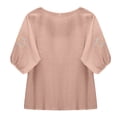 thumbnail image 5 of TRUBKH embroidered shirts Boho Tops for Women Boho Tops Button Down Floral Shirts V Neck Shirts Gauze Peasant Tunic Blouse Floral Embroidered Beach Vacation Tunics Short Sleeve V Ncek Red M, 5 of 9