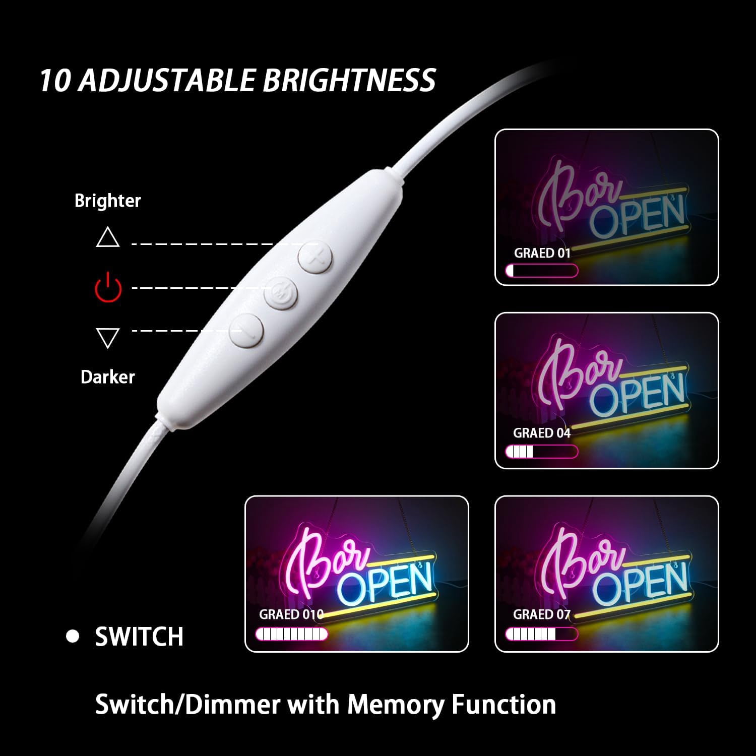 Lapalife Bar OPEN LED Neon Signs for Wall Decor, 15.7"x 7.8" LED Light Sign Dimmable with On/Off Switch USB Powered for Bar Man Cave Party