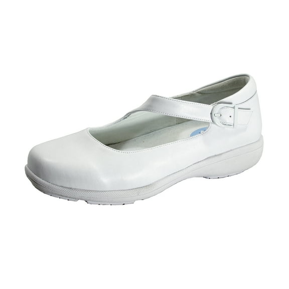 24 HOUR COMFORT Shea Women's Wide Width Leather Loafers with Buckle WHITE 5