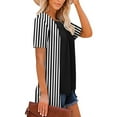 thumbnail image 5 of Womens Fake Fake Two-Piece Tops Boat Neck Blouse Short Sleeve T-Shirts Striped Top Front Pleated Layered T Shirt 2025 Trendy Casual Tees Ladies Chic Summer Top, 5 of 7