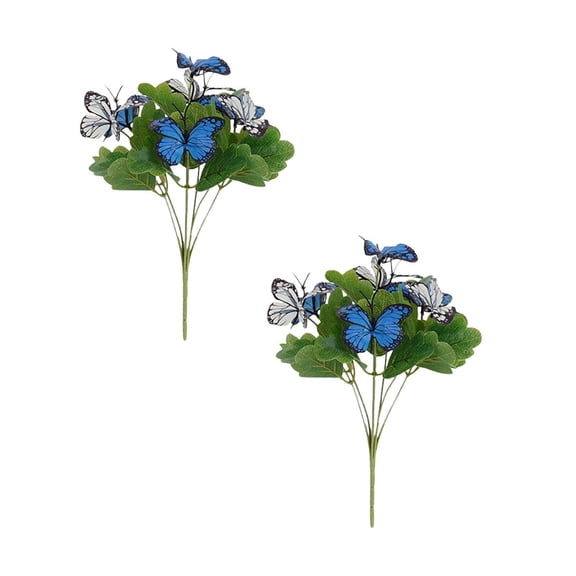 2Pcs Artificial Butterflies Branches, 11.4 Inch Butterfly Floral Stakes with Colorful Flowers, Butterflies Decor for Wedding Home Garden Indoor Outdoor Arrangements and Party