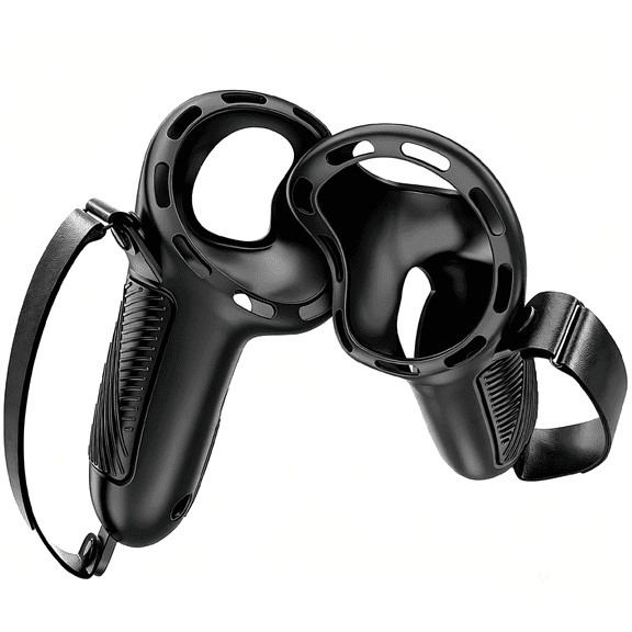 For VR Controller Silicone Protective Grip Cover Anti Slip Shockproof Handle Skin with Wrist Strap Black Compatible with Meta Quest3s/3