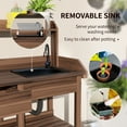 thumbnail image 3 of Outsunny Potting Bench Table, Includes Removable Outdoor Sink Station with Hose Hook Up, Wooden Work Station with Faucet, Drawer, Shelves, Dark Brown, 3 of 9