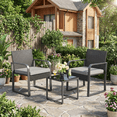 thumbnail image 3 of Aiho 3-Piece Wicker Patio Bistro Set, All Weather Outdoor Chairs Set with Glass Top Table & Soft Cushions, Outdoor Furniture for Garden, Backyard, Balcony, Deck - Gray, 3 of 10