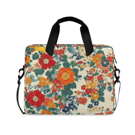 FORMRS 16" Laptop Bag Carrying Sleeve Case with Handle Travel Shoulder Briefcase, Orange Japanese Flowers Pattern