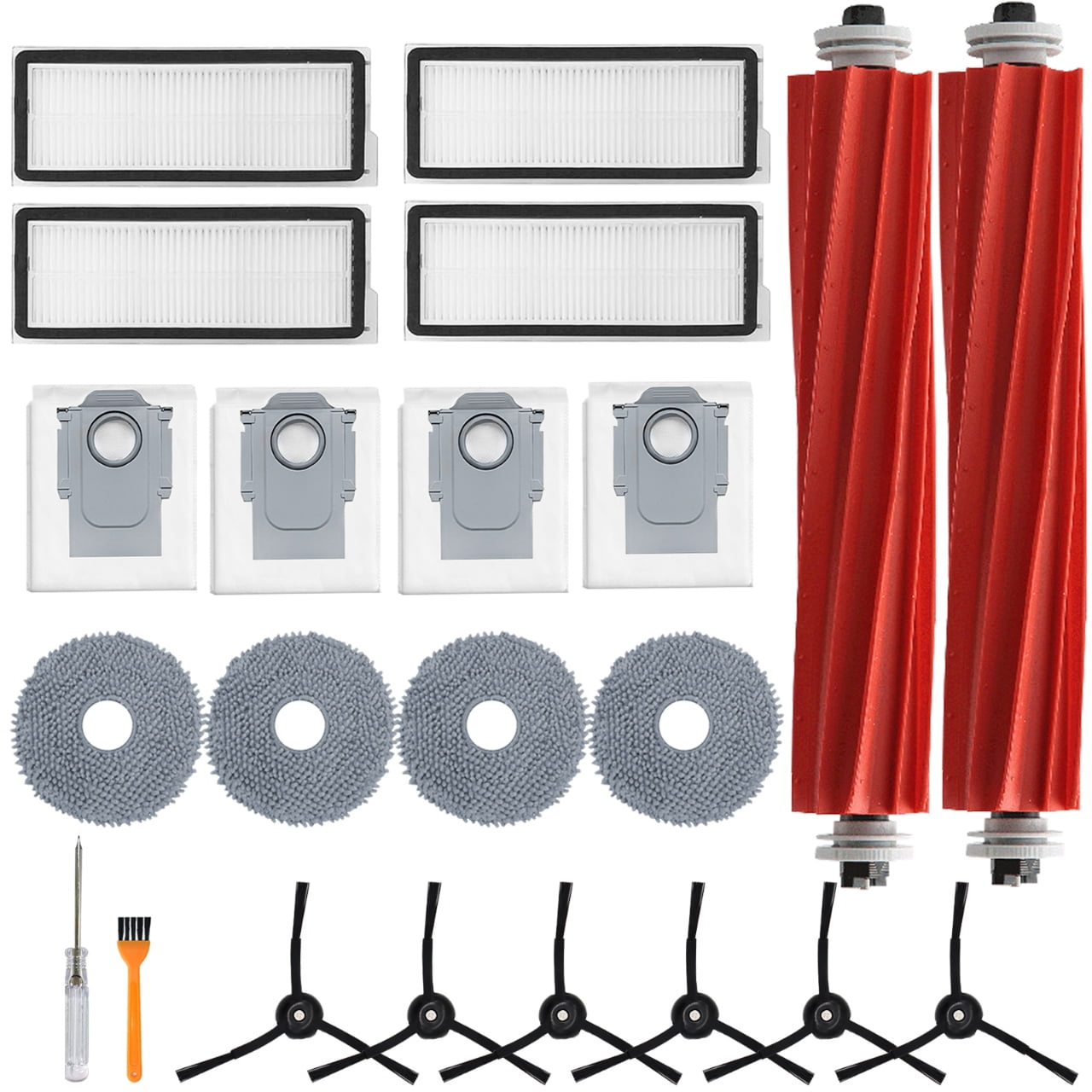 Accessories Kit for Roborock Qrevo S/Qrevo Plus/Qrevo Pro/Qrevo MaxV 【Not for Q Revo】Robot Vacuum, 2 Main Brush Roller, 4 Hepa Filters,4 Mop Pads, 4 Dust Bags, 6 Side Brush, 22 Pack Replacement Parts