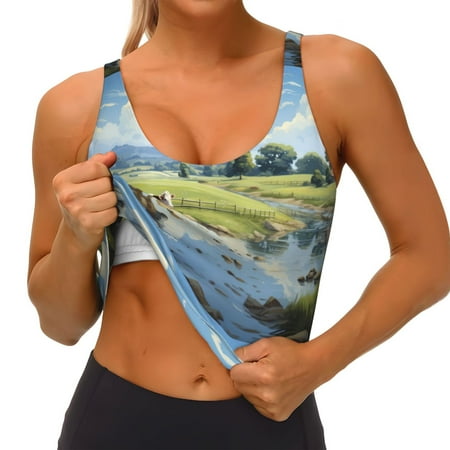 Qokaie Pasture Cow Pattern Womens Scoop Neck Sports Bra Breathable Workout Vest Padded U Back Medium Impact Fitness Gym Yoga Bra Workout Crop Top