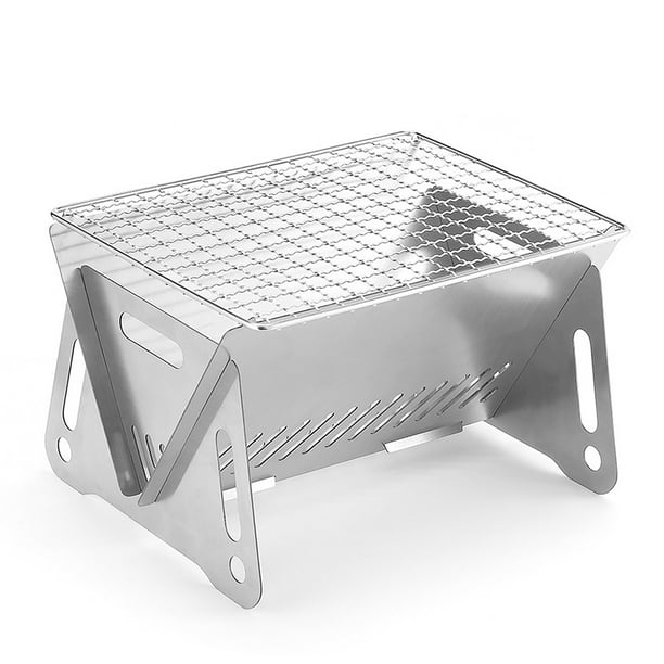Horno al aire libre Estufa de leña para acampar con placa de parrilla al aire libre portátil plegable de acero inoxidable para cocinar con mochila