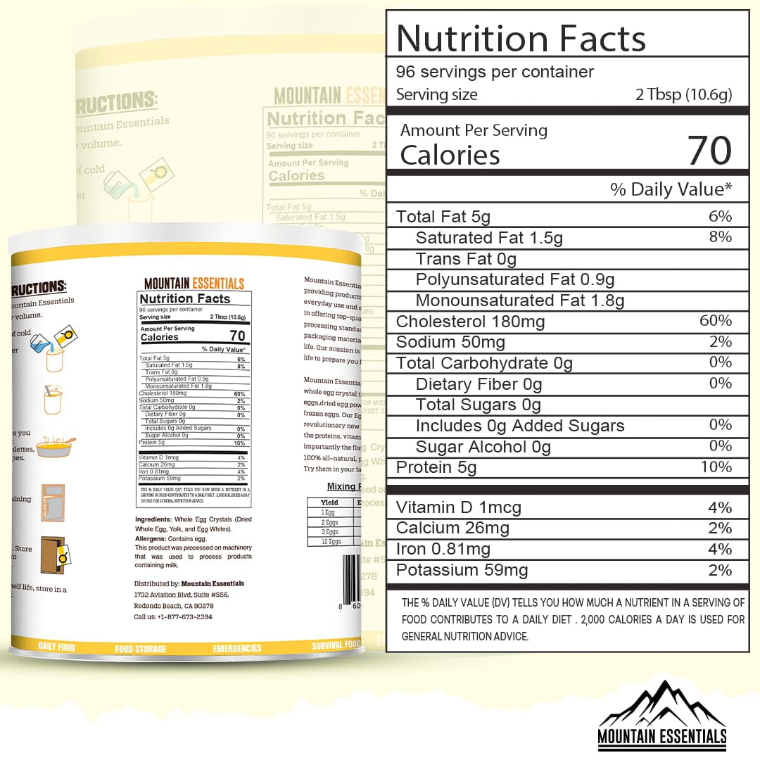 Mountain Essentials Dehydrated Whole Powdered Egg Crystals Made from All-Natural Ingredients | Long Term Storage Shelf Stable |Perfect for Emergency Survival & Backpacking No Additives 2.25 Lb 01 Can✅