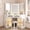 46' White with Glass, variant on Fluted Makeup Vanity Desk with HD Triple Mirror and Lights, Large Corner Vanity Glass Top Vanity with 3 Drawers & 2 Glass Cabinets, Charging Station & Hair Dryer Holder, Vanity Set with Stool