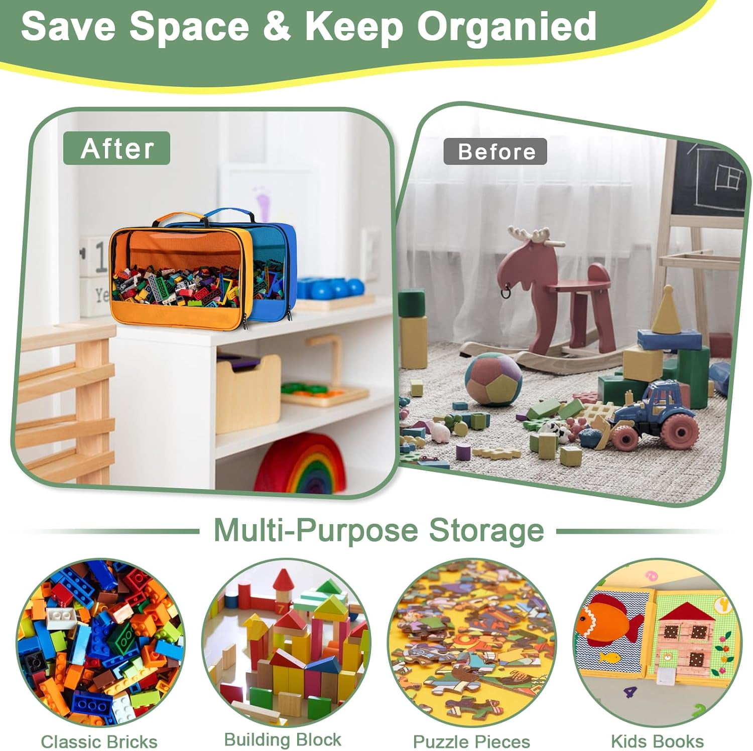 4pcs Toys Storage Bag, Classic Bricks Building Set Storage Bag, Travel Case for Building Toys, Puzzles