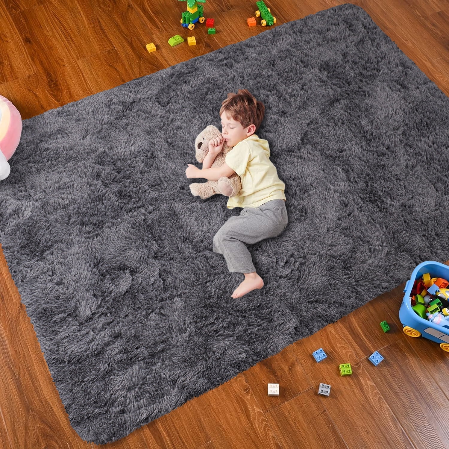Ameha Shaggy Rug 4x6ft Ultra Soft Comfy Large Fluffy Rugs Non-Slip For Teen Adults Apartment Bedroom Home Decor Gray