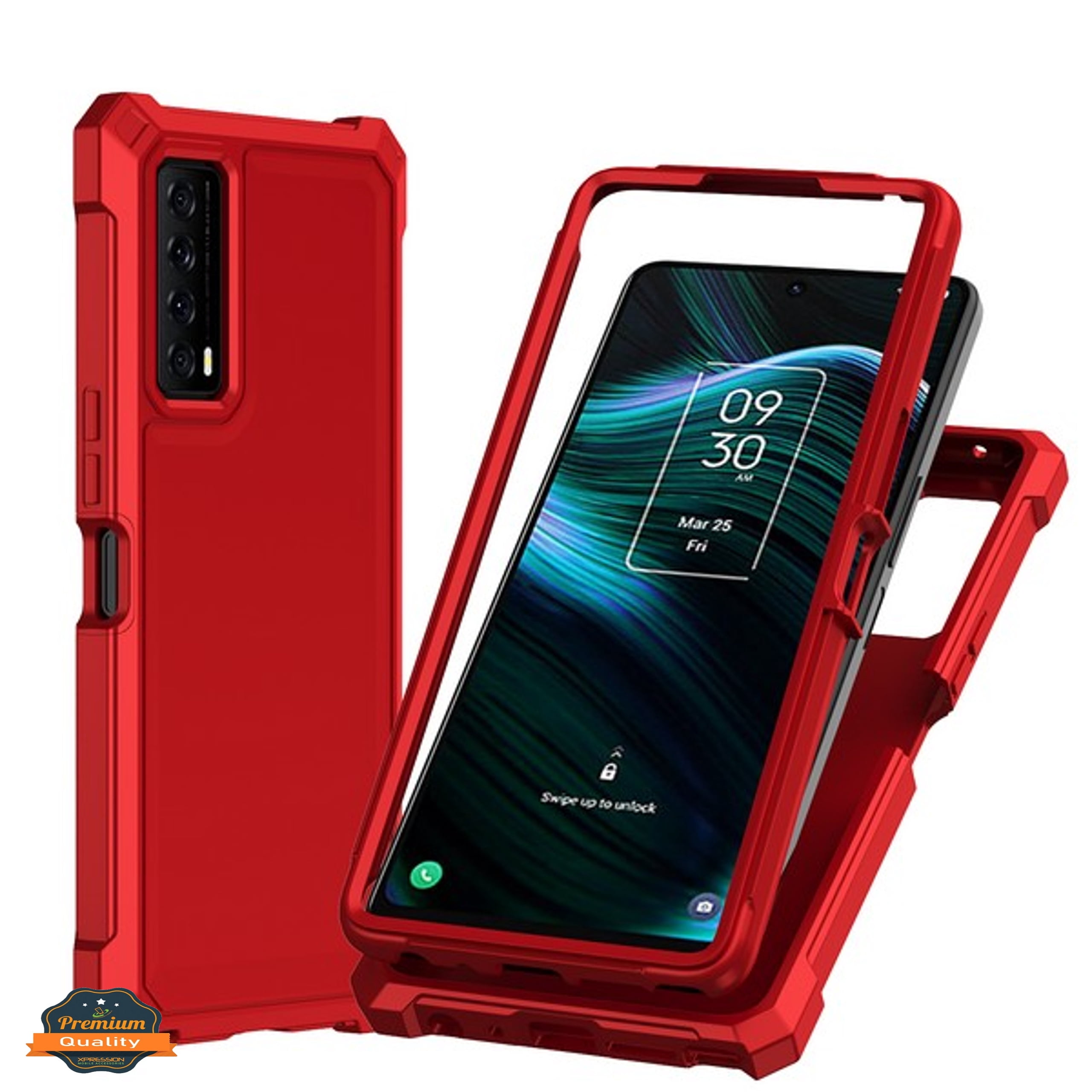 For TCL 50 LE Full-Body Dual Layer Hybrid Case Slim, Drop-Proof TPU Hard PC, Durable Corner Front Bumper Protector Phone Case Cover by Xpression, Red