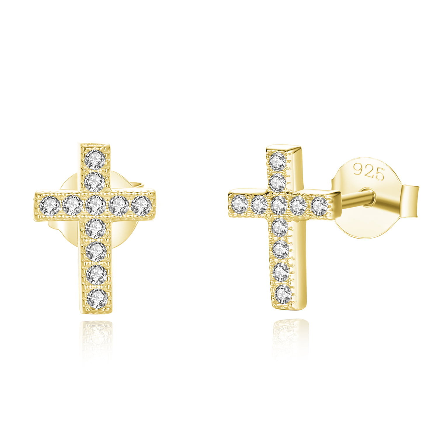Screw Back Cross Simulated Black Onyx Stud Earrings Details about   14k Yellow or White Gold 