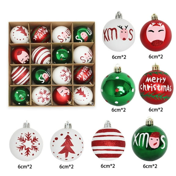 Christmas Ornaments Set, 16pcs 2.36" Shatterproof Christmas Balls with Reindeer, Snowflake and Tree Designs, Electroplated Hanging Baubles in Gift Box for Xmas Tree Decorations