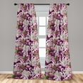 thumbnail image 4 of Ambesonne Tropical Curtains, Exotic Leaves Lilies Plot, Pair of 28"x84", Dried Rose and Lime Green, 4 of 5