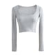 thumbnail image 2 of Txlixc Blusa de corte de punto sólido de manga corta, manga larga y cuello redondo profundo para mujeres fiesta de ocio callejero blusa de primavera y otoño callejero Txlixc moda, 2 of 4