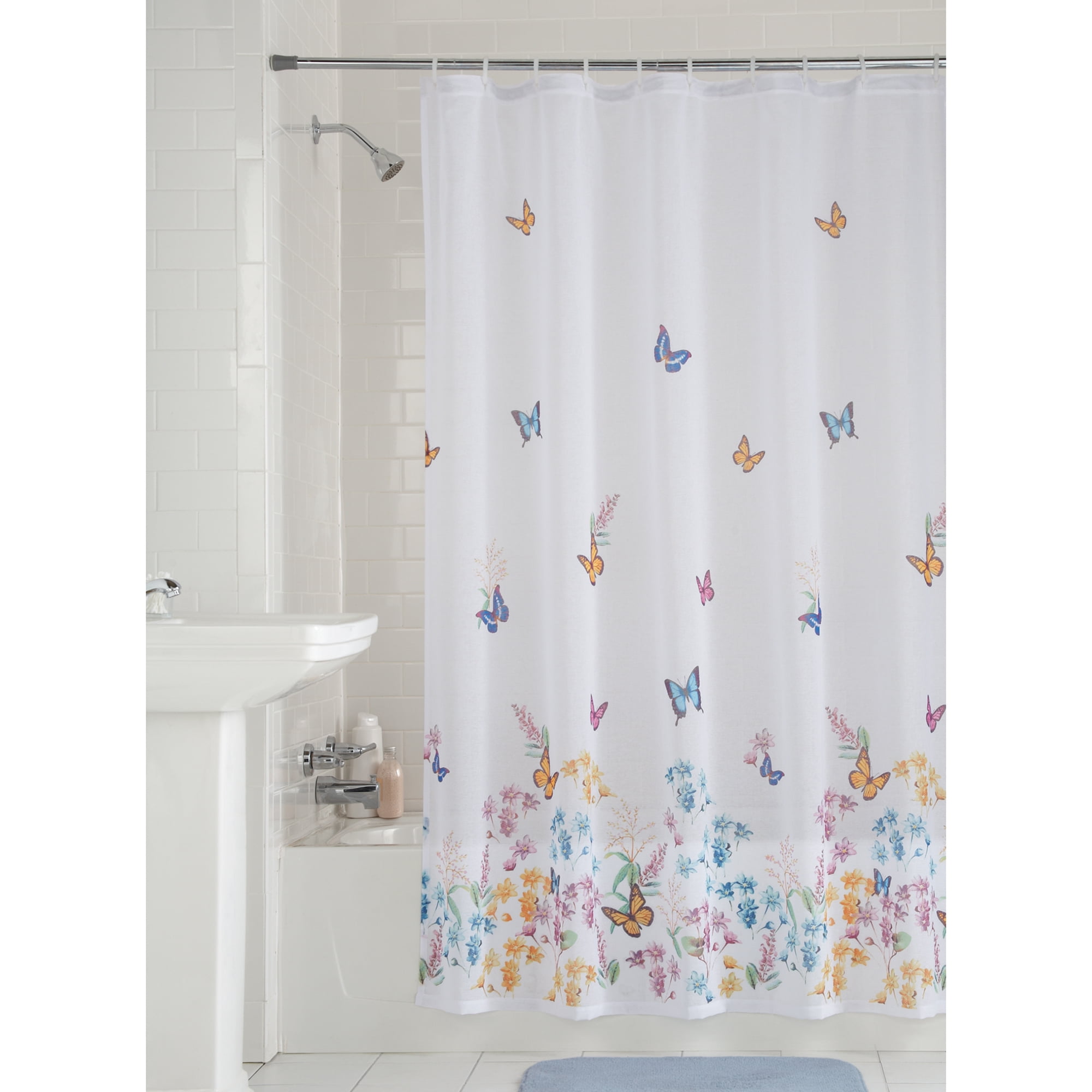 Butterfly Fabric Shower Curtain Butterflies Multi-Color 70x72 Bathroom Tub 