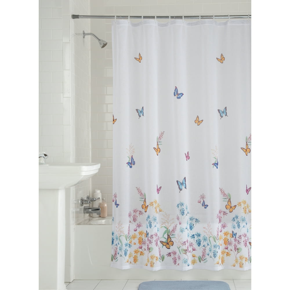 Multicolor Fabric Shower Curtain, 70" x 72", Mainstays Butterfly, Semi