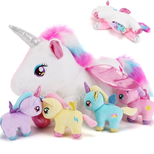 Animal de peluche, gnomantic, unicornio, mamá con 4 bebés y niñas de 3 a 8 años