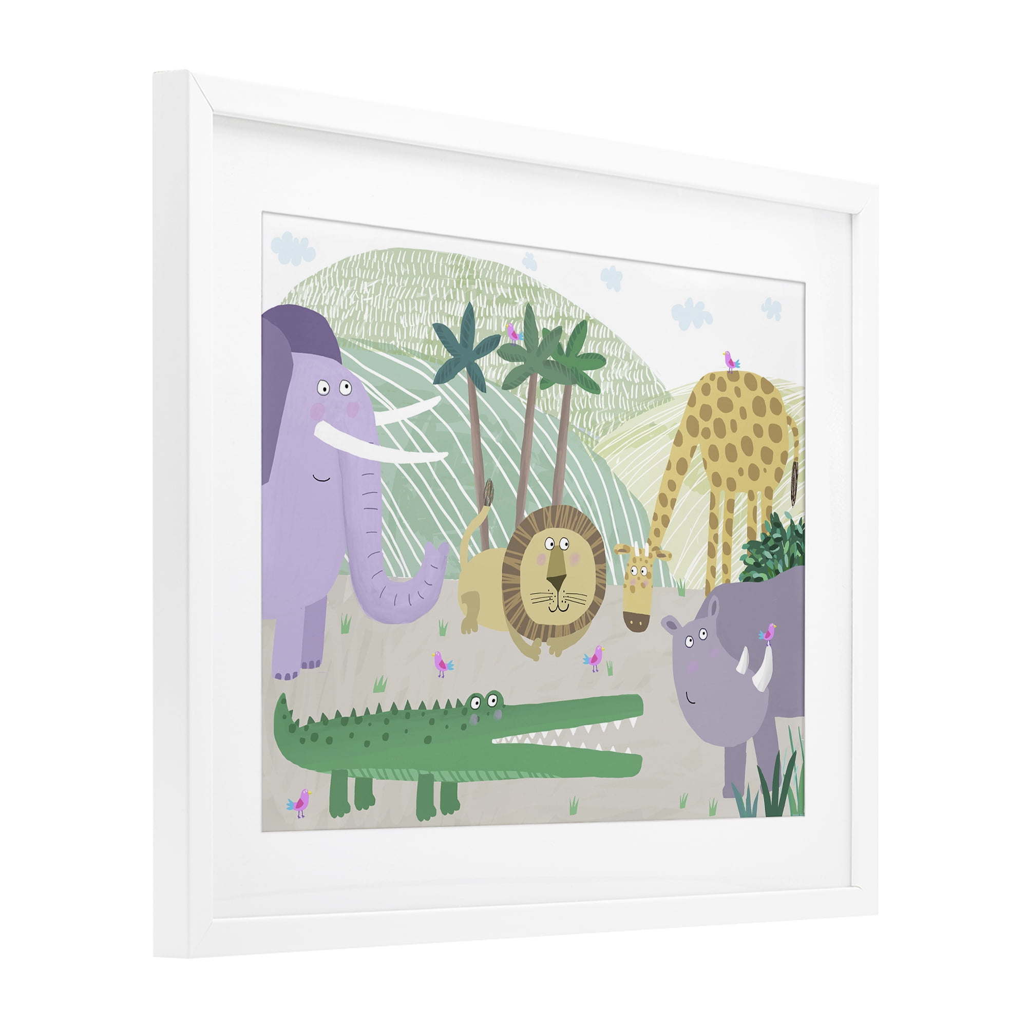Stupell Industries Jungle Savannah Animals White Framed Print Under Glass, design by Carla Daly